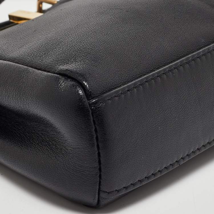 Pre Owned Fendi Black Leather Micro Peekaboo Crossbody Bag