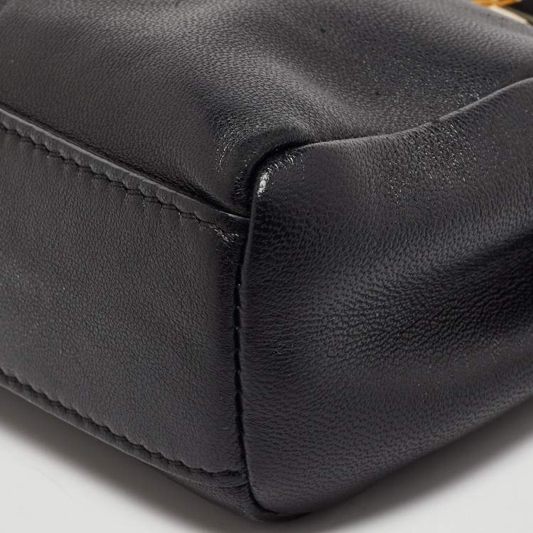 Pre Owned Fendi Black Leather Micro Peekaboo Crossbody Bag