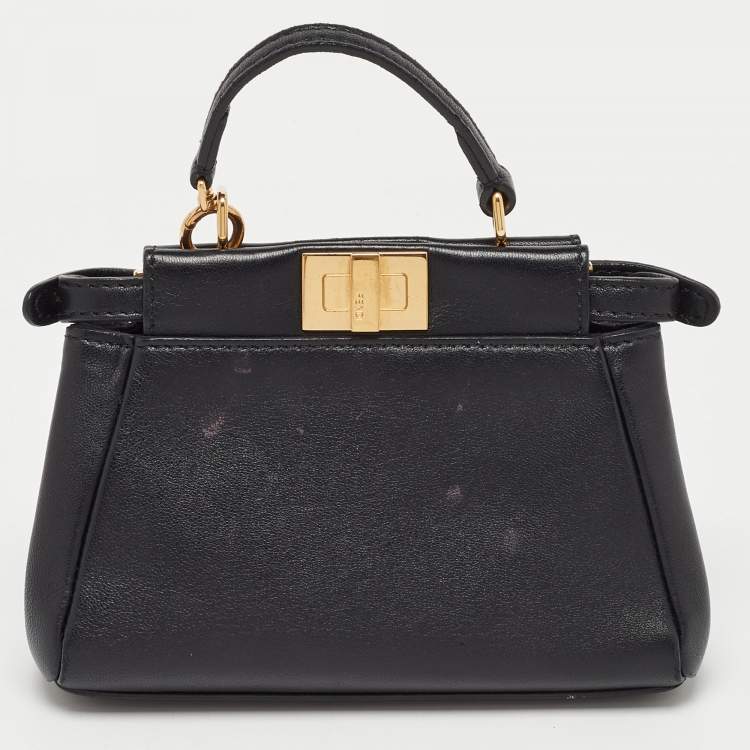 Pre Owned Fendi Black Leather Micro Peekaboo Crossbody Bag