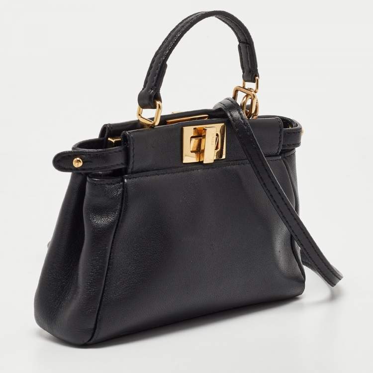 Pre Owned Fendi Black Leather Micro Peekaboo Crossbody Bag