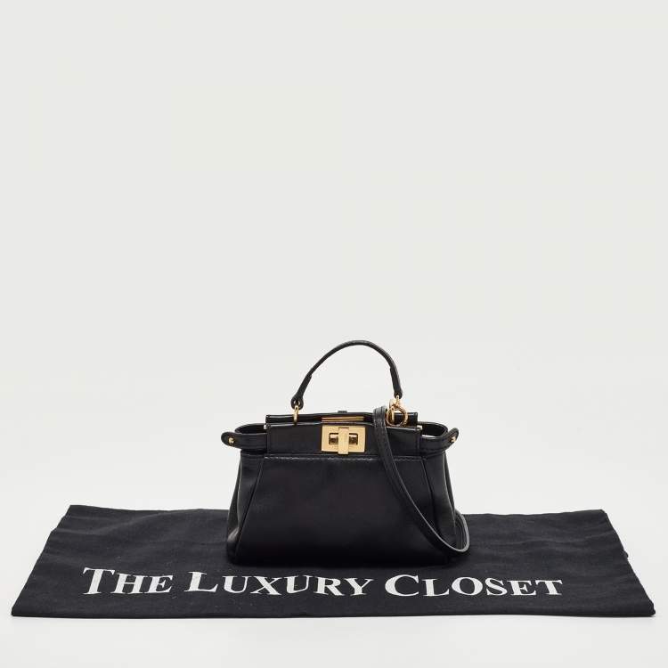 Pre Owned Fendi Black Leather Micro Peekaboo Crossbody Bag