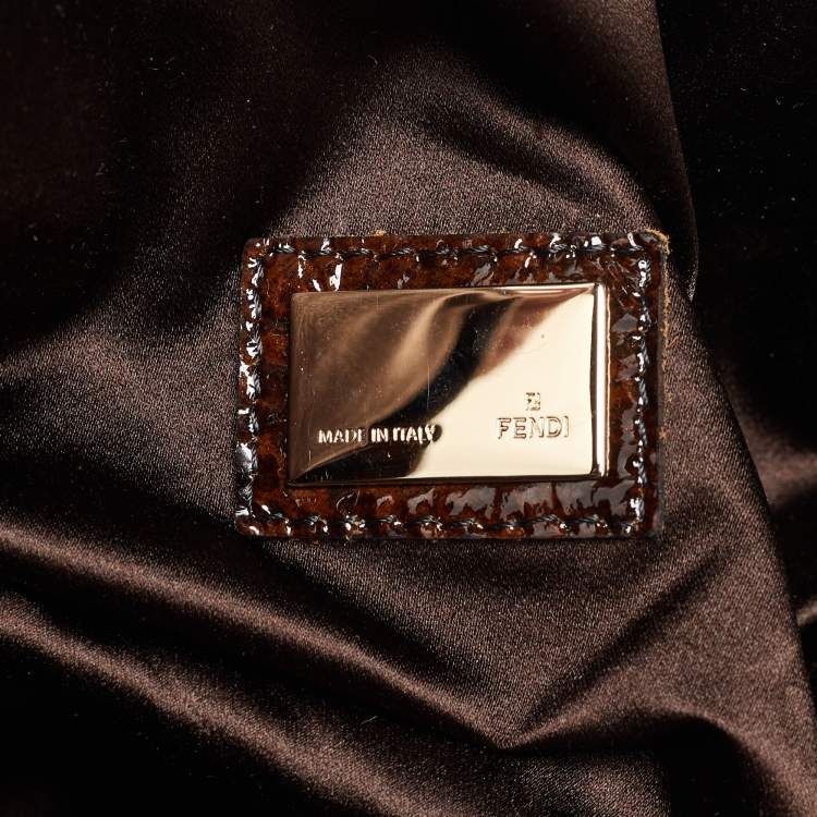 Pre Owned Fendi Dark Brown/Purple Patent Leather and Fabric Sequins Spy Hobo