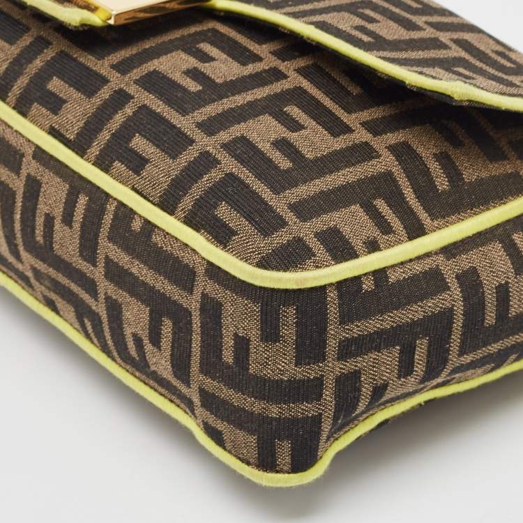 Pre Owned Fendi Neon Green/Tobacco Zucca Canvas 1974 Roma Amor Baguette Bag