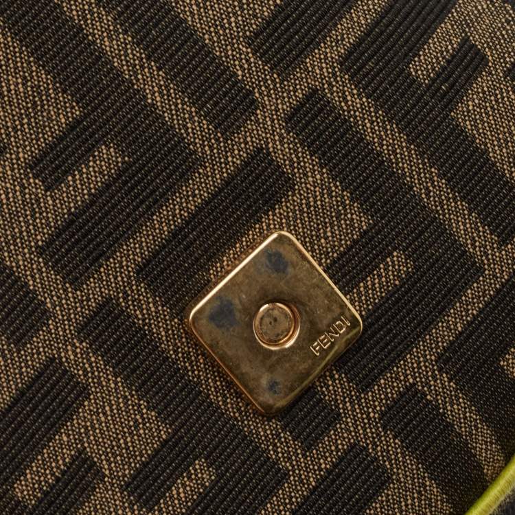 Pre Owned Fendi Neon Green/Tobacco Zucca Canvas 1974 Roma Amor Baguette Bag