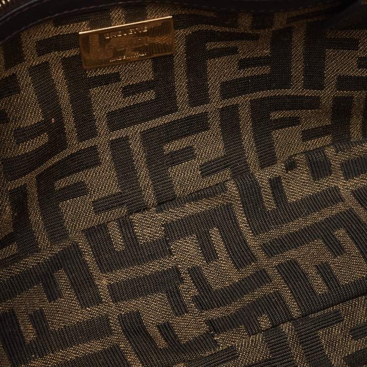 Pre Owned Fendi Neon Green/Tobacco Zucca Canvas 1974 Roma Amor Baguette Bag
