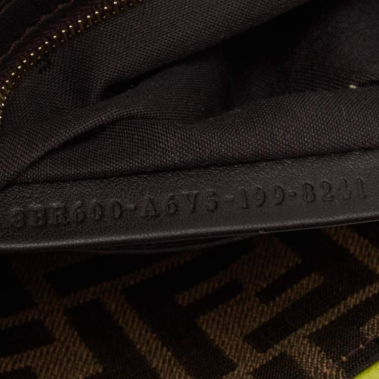 Pre Owned Fendi Neon Green/Tobacco Zucca Canvas 1974 Roma Amor Baguette Bag