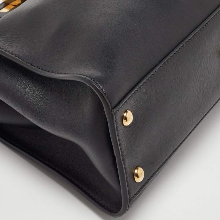 Pre Owned Fendi Black Leather Regular Peekaboo Top Handle Bag