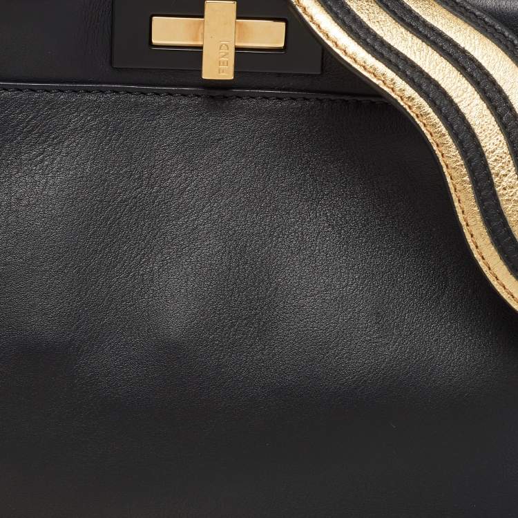Pre Owned Fendi Black Leather Regular Peekaboo Top Handle Bag