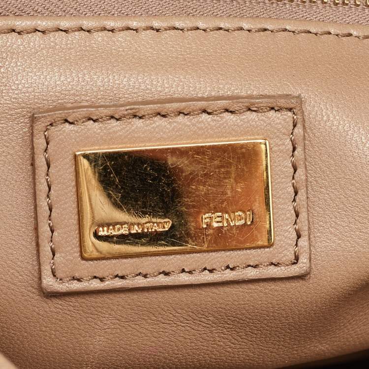 Pre Owned Fendi Beige Leather Mini Peekaboo Top Handle Bag
