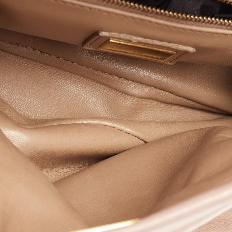 Pre Owned Fendi Beige Leather Mini Peekaboo Top Handle Bag