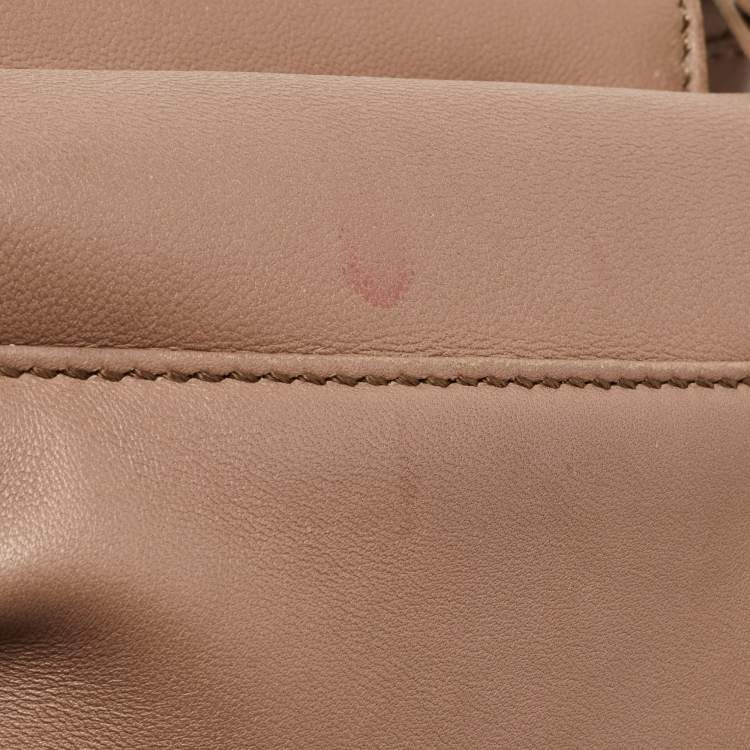 Pre Owned Fendi Beige Leather Mini Peekaboo Top Handle Bag