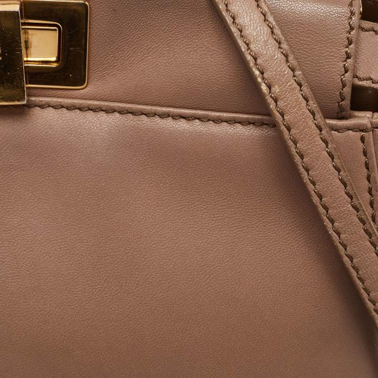 Pre Owned Fendi Beige Leather Mini Peekaboo Top Handle Bag