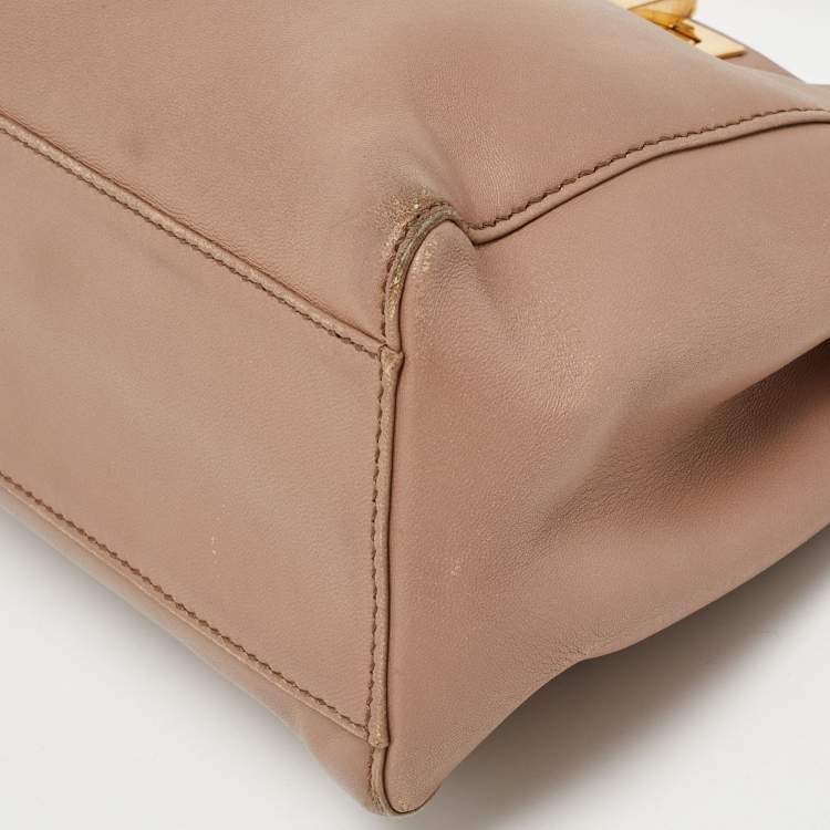 Pre Owned Fendi Beige Leather Mini Peekaboo Top Handle Bag