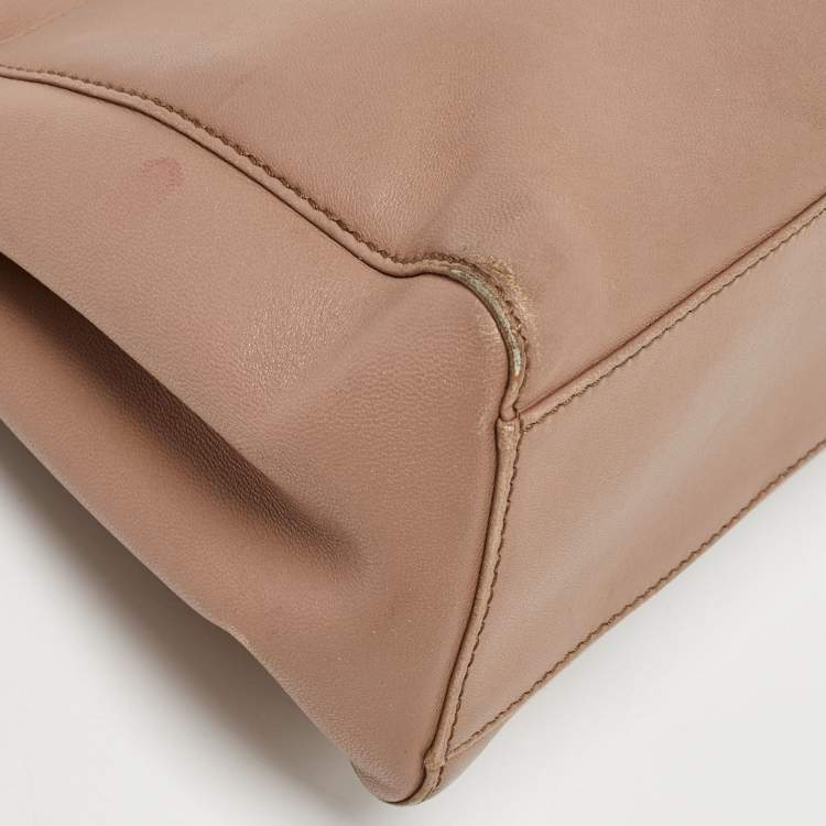 Pre Owned Fendi Beige Leather Mini Peekaboo Top Handle Bag