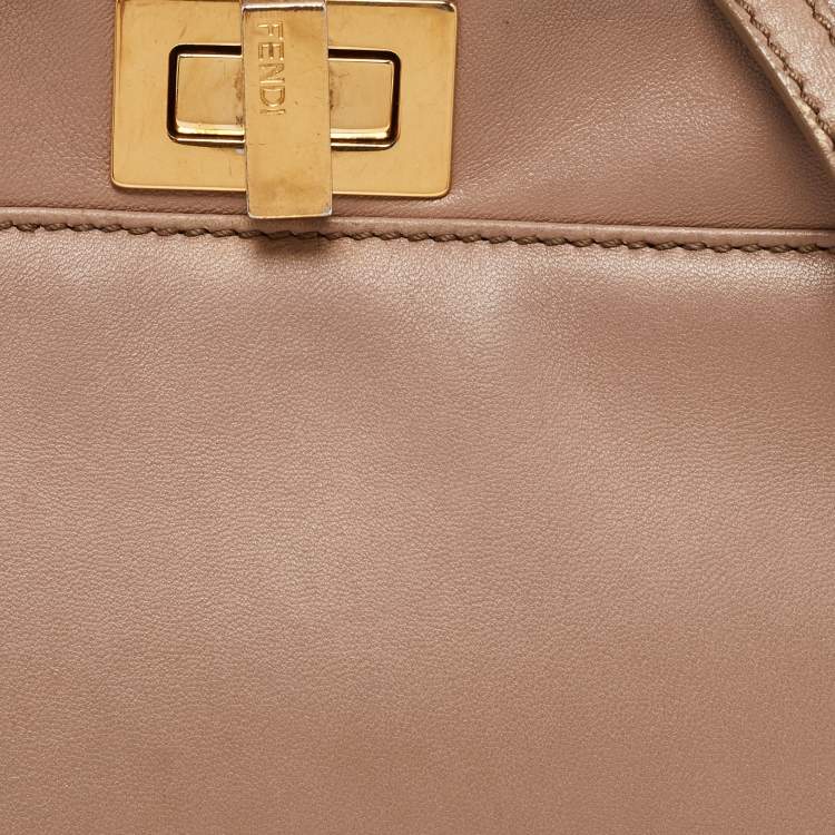 Pre Owned Fendi Beige Leather Mini Peekaboo Top Handle Bag