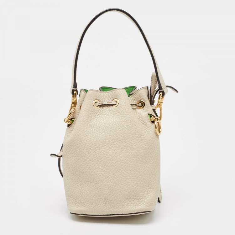Pre Owned Fendi Grey/Green Leather Mini Mon Tresor Bucket Bag