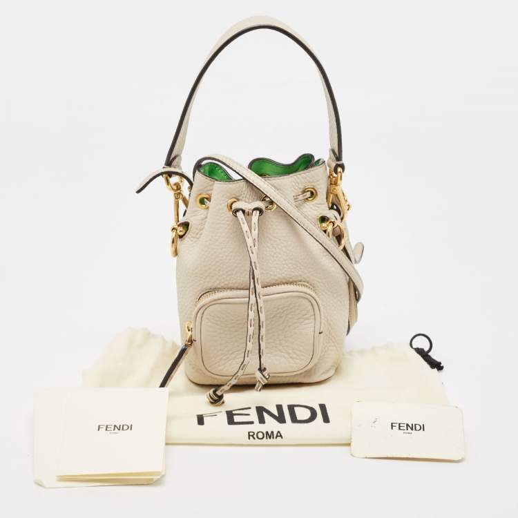 Pre Owned Fendi Grey/Green Leather Mini Mon Tresor Bucket Bag