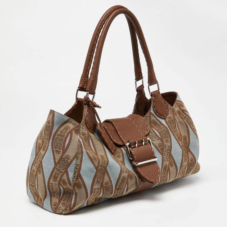 Pre Owned Fendi Tri Color Selleria Canvas and Leather Shoulder Bag