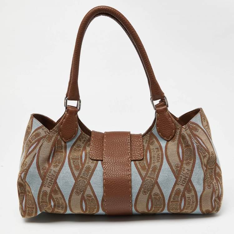 Pre Owned Fendi Tri Color Selleria Canvas and Leather Shoulder Bag