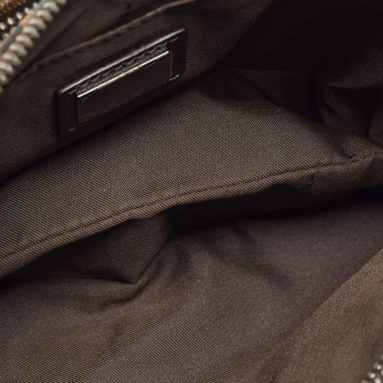 Pre Owned Fendi Dark Brown/Tobacco Zucca Canvas Zip Baguette Bag