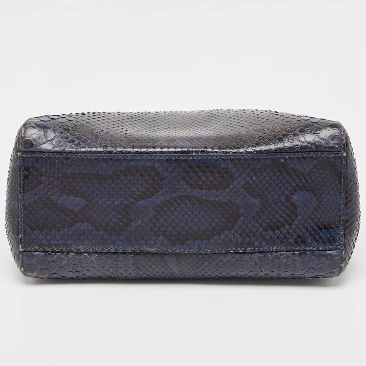 Pre Owned Fendi Navy Blue Python Mini Peekaboo Top Handle Bag