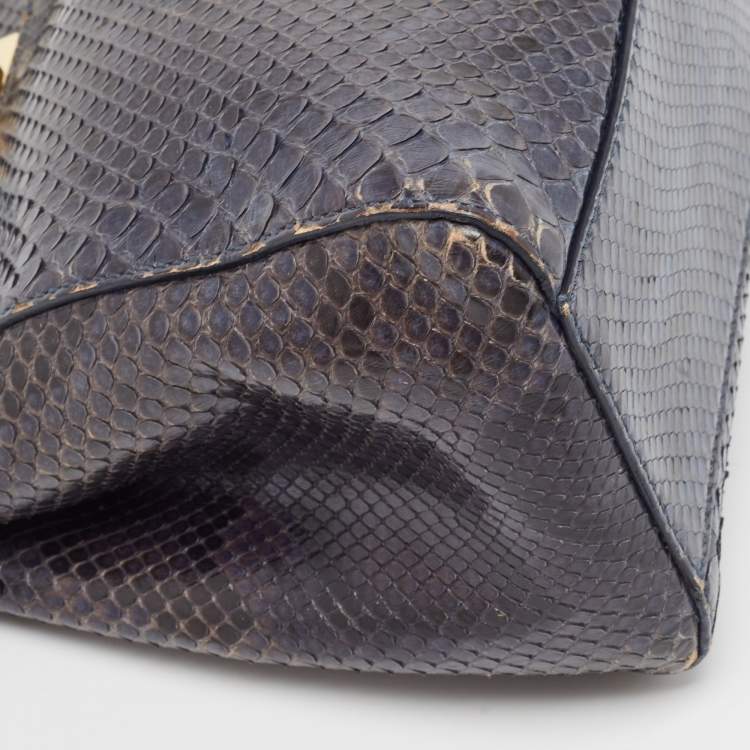 Pre Owned Fendi Navy Blue Python Mini Peekaboo Top Handle Bag