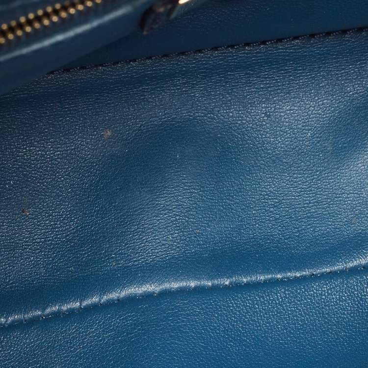 Pre Owned Fendi Navy Blue Python Mini Peekaboo Top Handle Bag