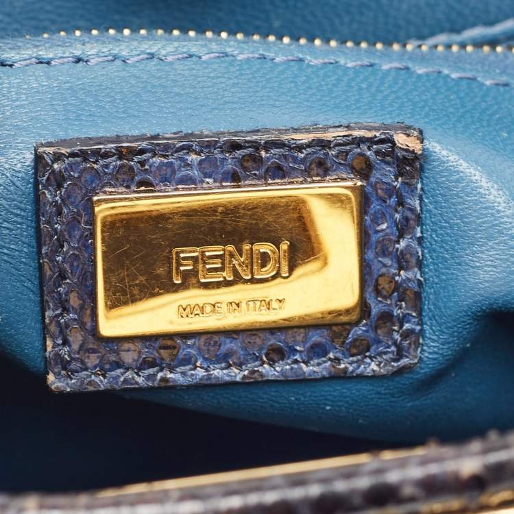 Pre Owned Fendi Navy Blue Python Mini Peekaboo Top Handle Bag