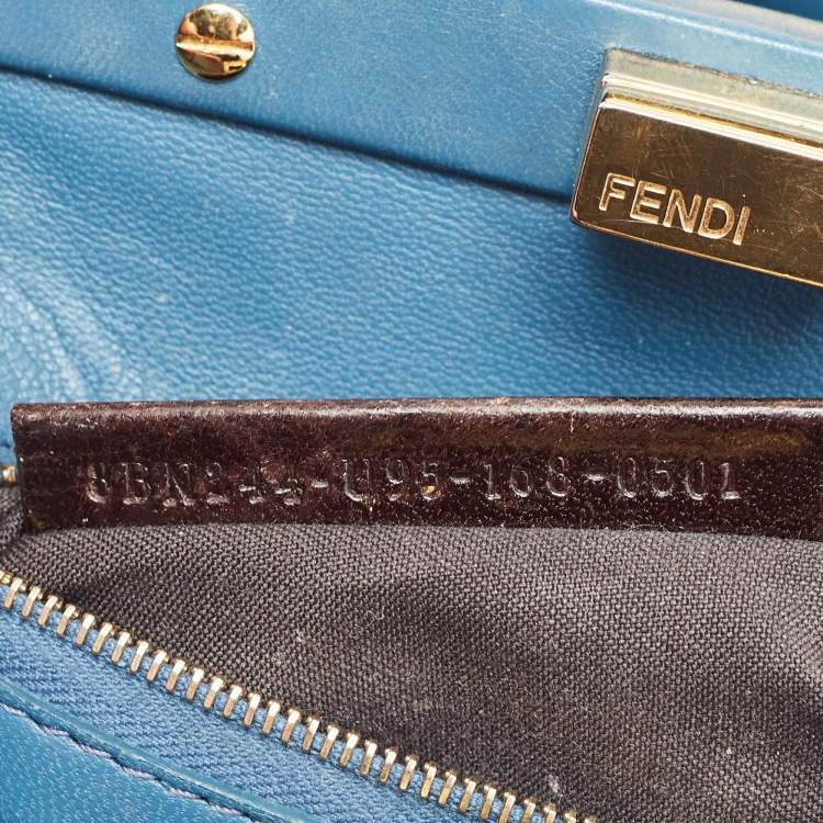 Pre Owned Fendi Navy Blue Python Mini Peekaboo Top Handle Bag