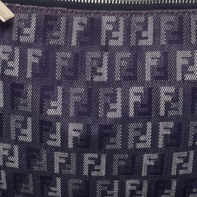 Pre Owned Fendi Blue/Brown Zucchino Canvas and Leather Zip Pochette Bag