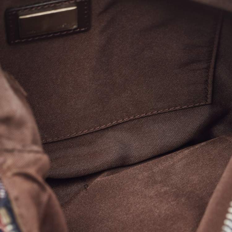 Pre Owned Fendi Blue/Brown Zucchino Canvas and Leather Zip Pochette Bag