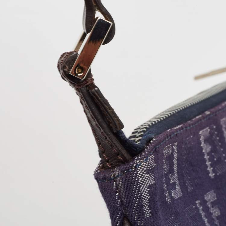 Pre Owned Fendi Blue/Brown Zucchino Canvas and Leather Zip Pochette Bag