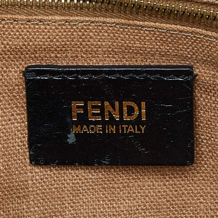 Pre Owned Fendi Tobacco Pequin Canvas and Leather Small Claudia Shoulder Bag