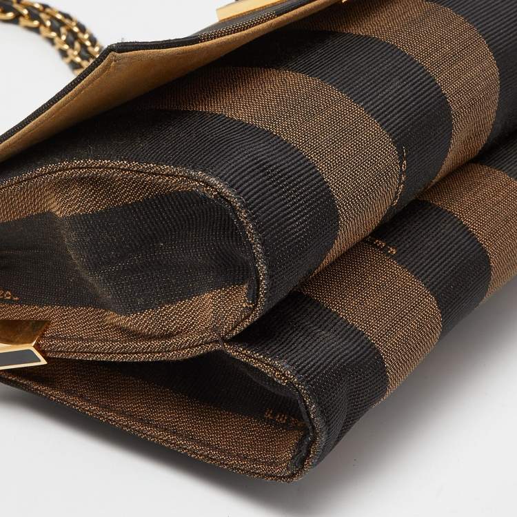 Pre Owned Fendi Tobacco Pequin Canvas and Leather Small Claudia Shoulder Bag