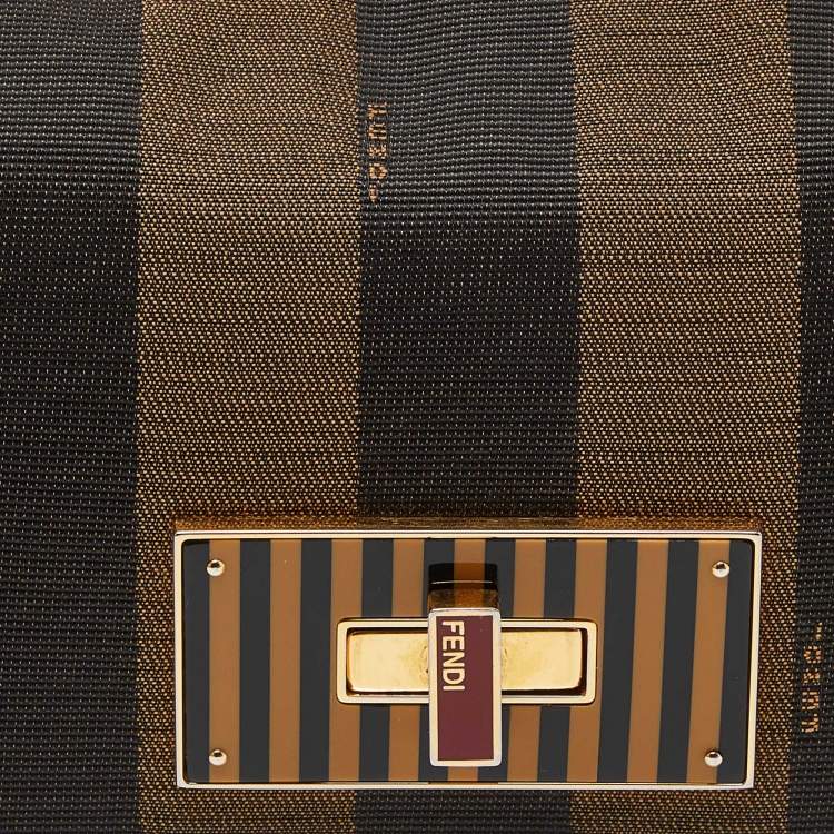 Pre Owned Fendi Tobacco Pequin Canvas and Leather Small Claudia Shoulder Bag
