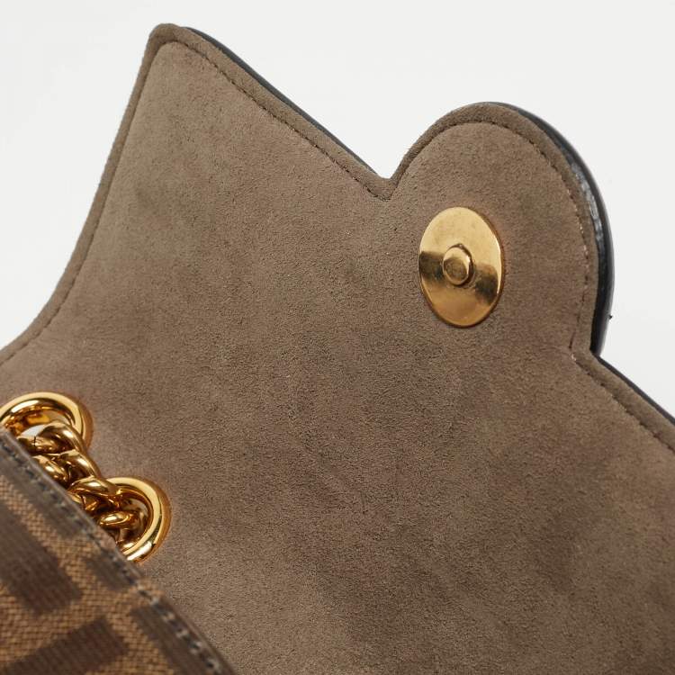 Pre Owned Fendi Tobacco Zucca Coated Canvas and Leather 1974 FF Flap Crossbody Bag