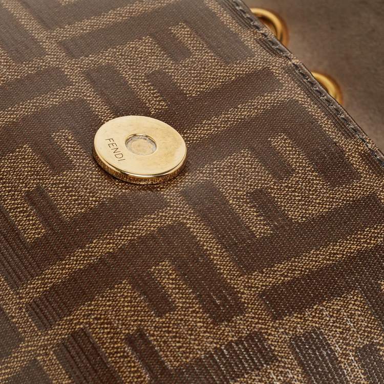 Pre Owned Fendi Tobacco Zucca Coated Canvas and Leather 1974 FF Flap Crossbody Bag