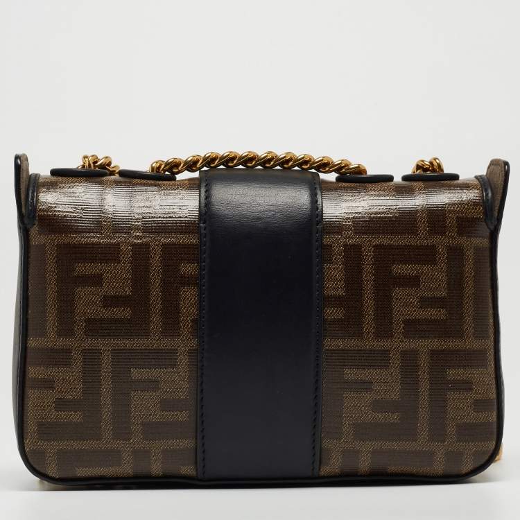 Pre Owned Fendi Tobacco Zucca Coated Canvas and Leather 1974 FF Flap Crossbody Bag