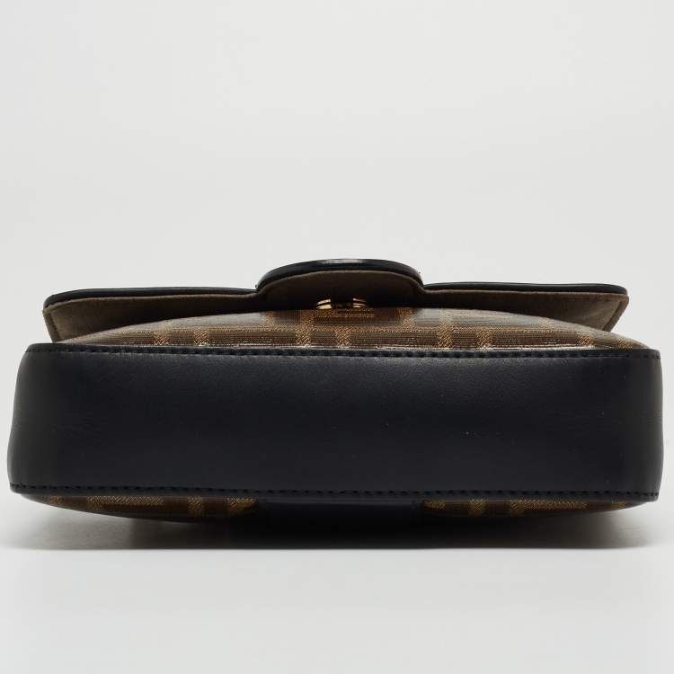 Pre Owned Fendi Tobacco Zucca Coated Canvas and Leather 1974 FF Flap Crossbody Bag