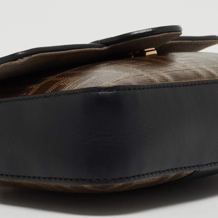 Pre Owned Fendi Tobacco Zucca Coated Canvas and Leather 1974 FF Flap Crossbody Bag