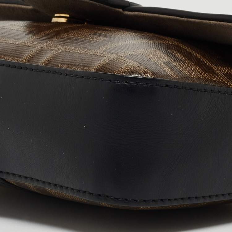 Pre Owned Fendi Tobacco Zucca Coated Canvas and Leather 1974 FF Flap Crossbody Bag