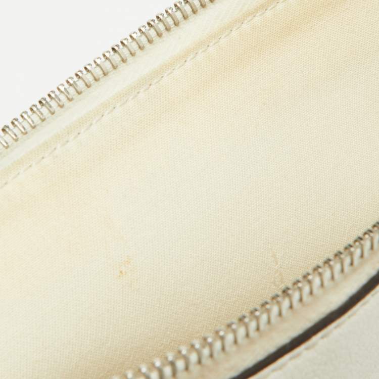 Pre Owned Fendi Off White/Brown Leather and Watersnake Leather Monster Eyes Zip Pouch