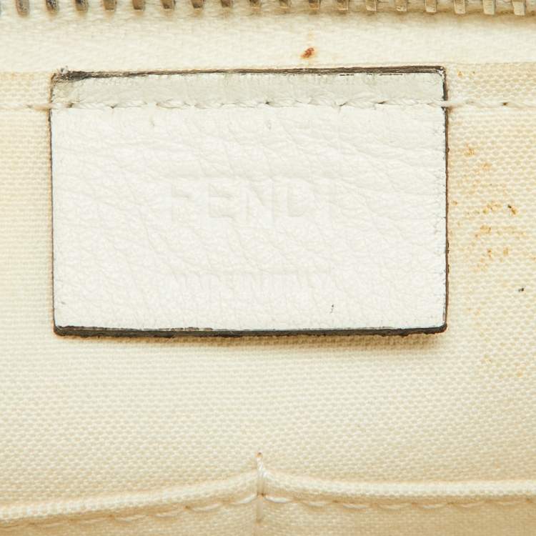 Pre Owned Fendi Off White/Brown Leather and Watersnake Leather Monster Eyes Zip Pouch