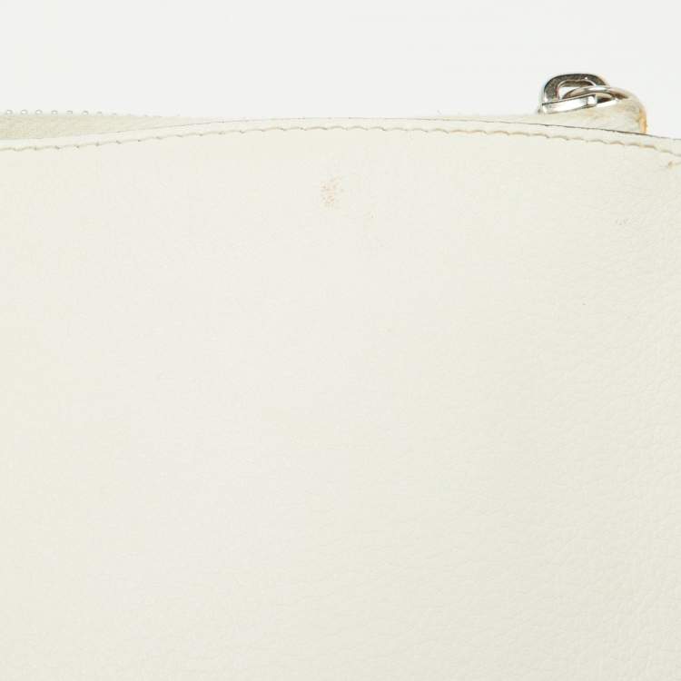 Pre Owned Fendi Off White/Brown Leather and Watersnake Leather Monster Eyes Zip Pouch