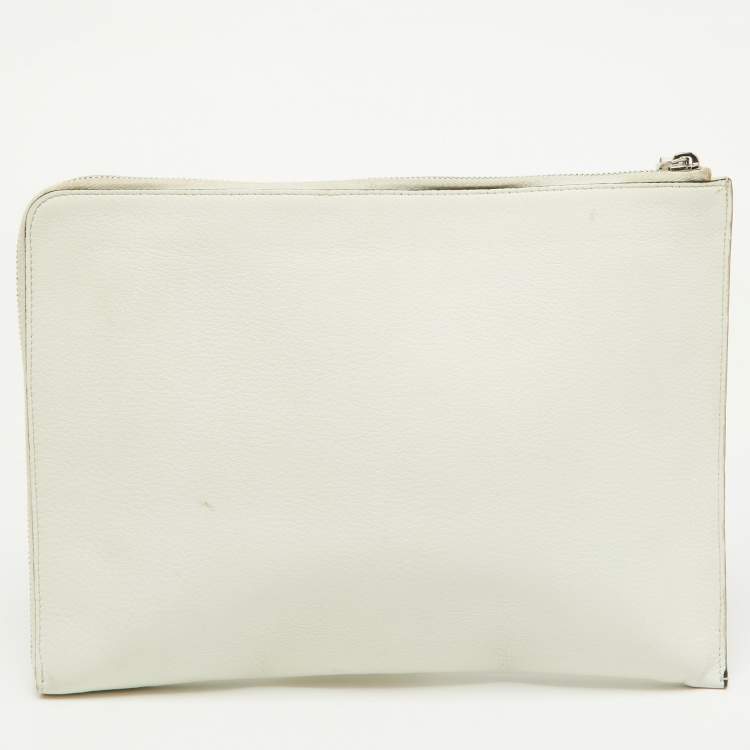 Pre Owned Fendi Off White/Brown Leather and Watersnake Leather Monster Eyes Zip Pouch