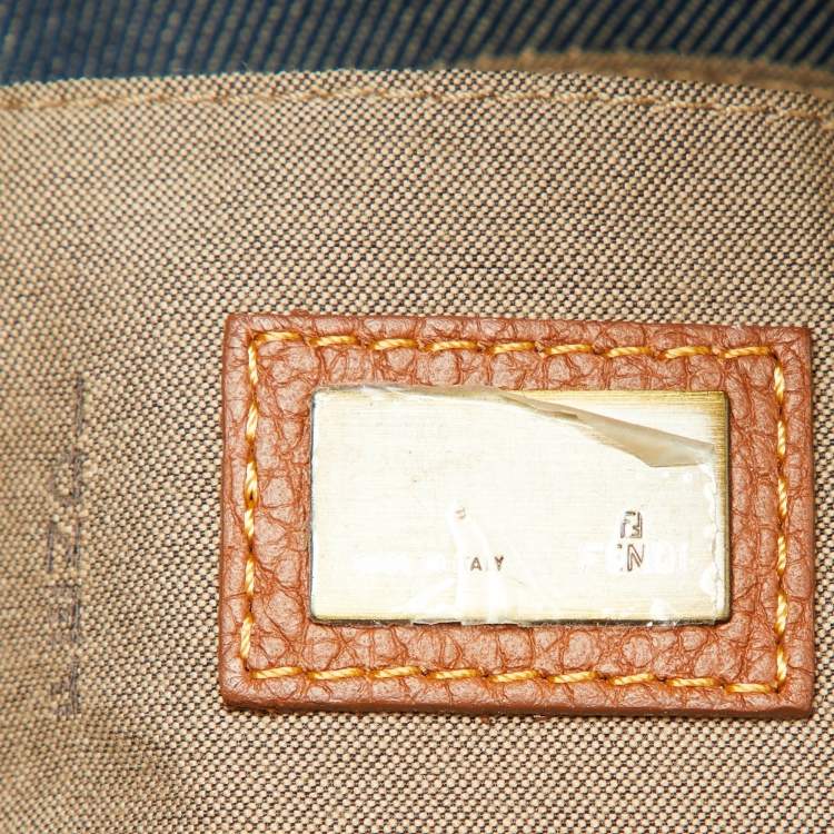 Pre Owned Fendi Blue/Tan Denim and Leather Chef Shoulder Bag