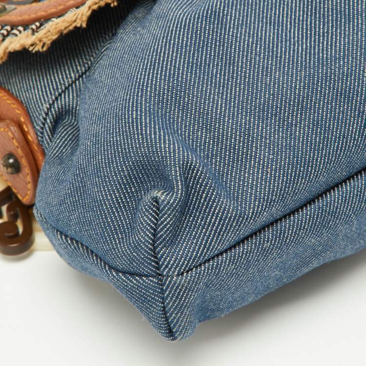 Pre Owned Fendi Blue/Tan Denim and Leather Chef Shoulder Bag