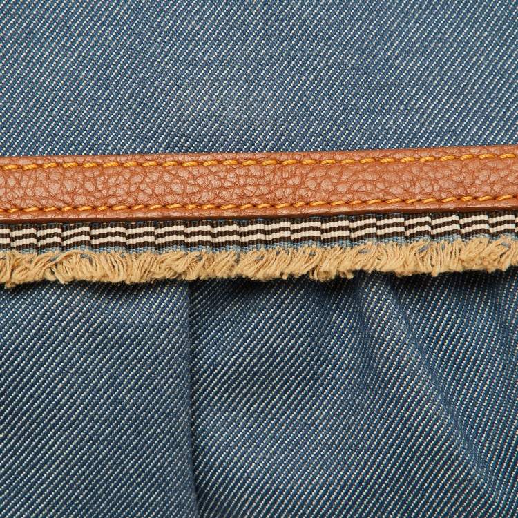 Pre Owned Fendi Blue/Tan Denim and Leather Chef Shoulder Bag