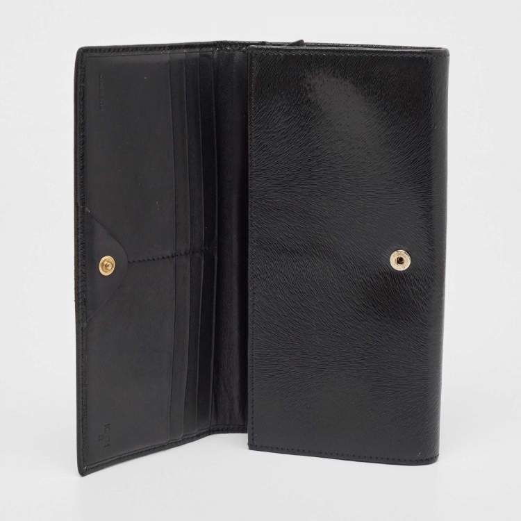 Pre Owned Fendi Black Glossy Leather Logo Flap Continental Wallet