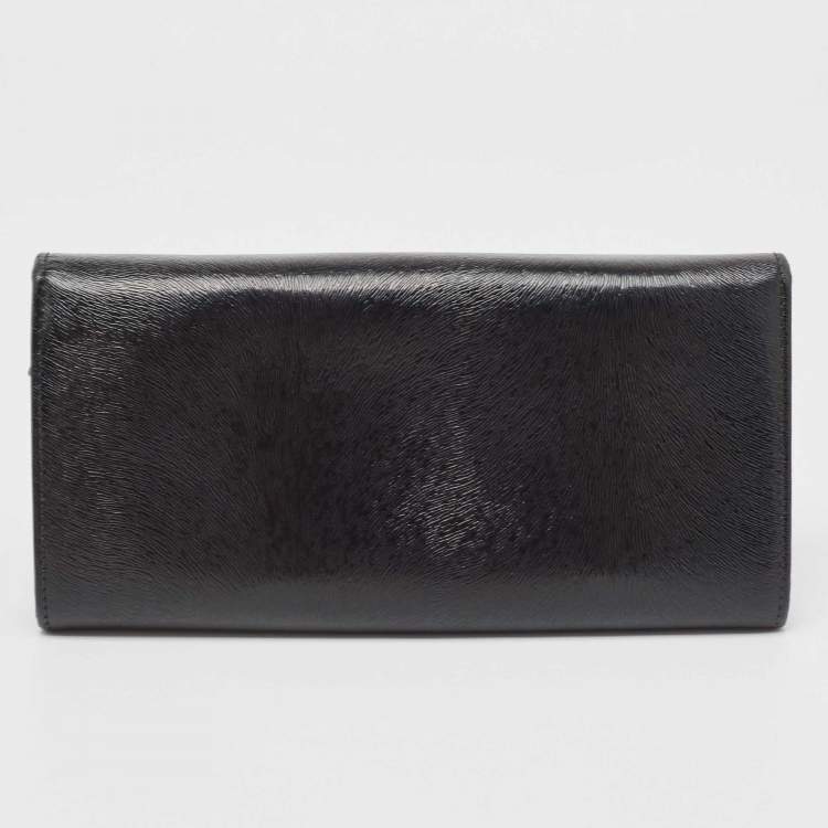Pre Owned Fendi Black Glossy Leather Logo Flap Continental Wallet